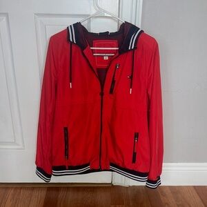 Tommy Hilfiger Vibrant Red Jacket with Striped Accents